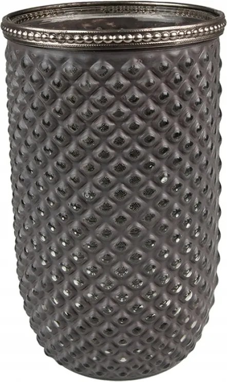 Szürke üveg melegítő gyertyatartó dekoratív szegéllyel 10x17 cm