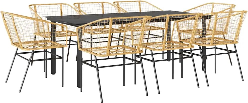 vidaXL 9 észes barna polyrattan üveg kerti étkezőgarnitúra