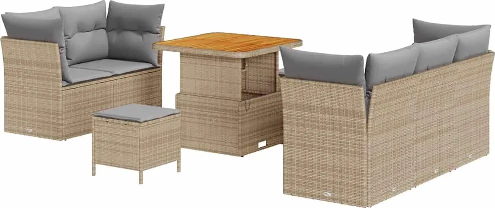vidaXL Kerti Kanapé Szett 8 pcs Bézs polirattan