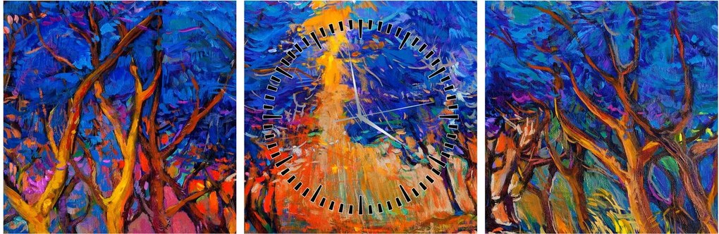 Kép - őszi fa koronák, modern impresszionizmus (órával) (90x30 cm)