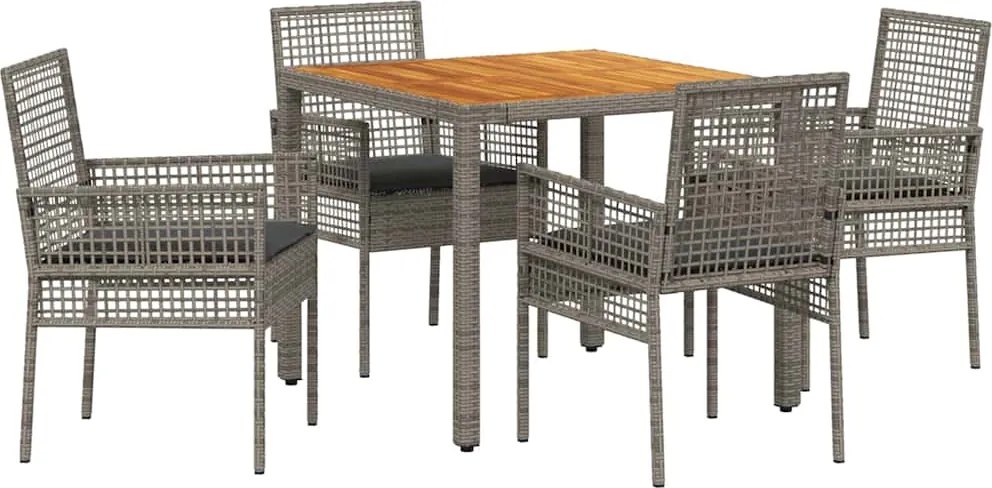 vidaXL Kert étkező szett 5 pcs Szürke polirattan