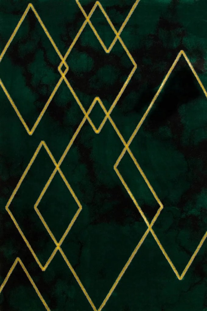 80x150 cm Palackos Zöld Gyémánt Szőnyeg Nappaliba Arany Rombusz Vonalak