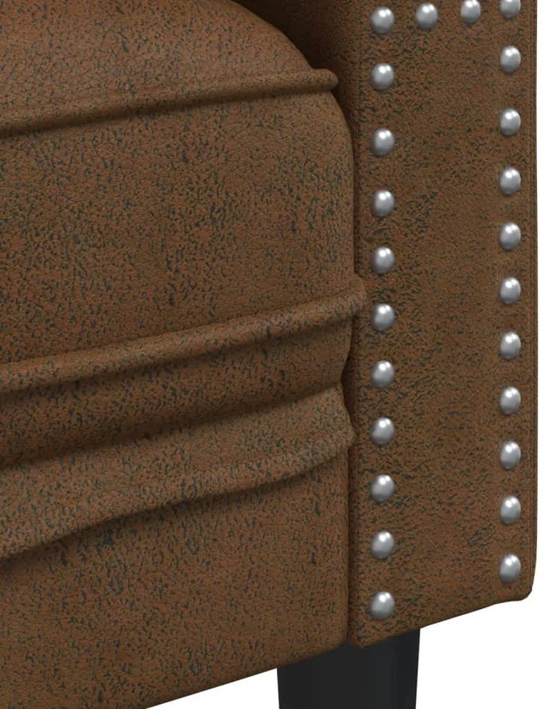 vidaXL 3 részes barna művelúr Chesterfield kanapészett hengerpárnákkal
