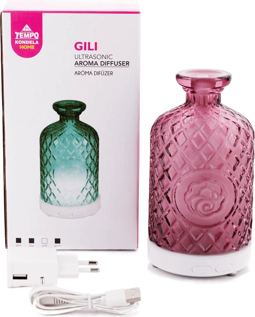 Ultrahangos aroma diffúzor, rózsaszín, GILI