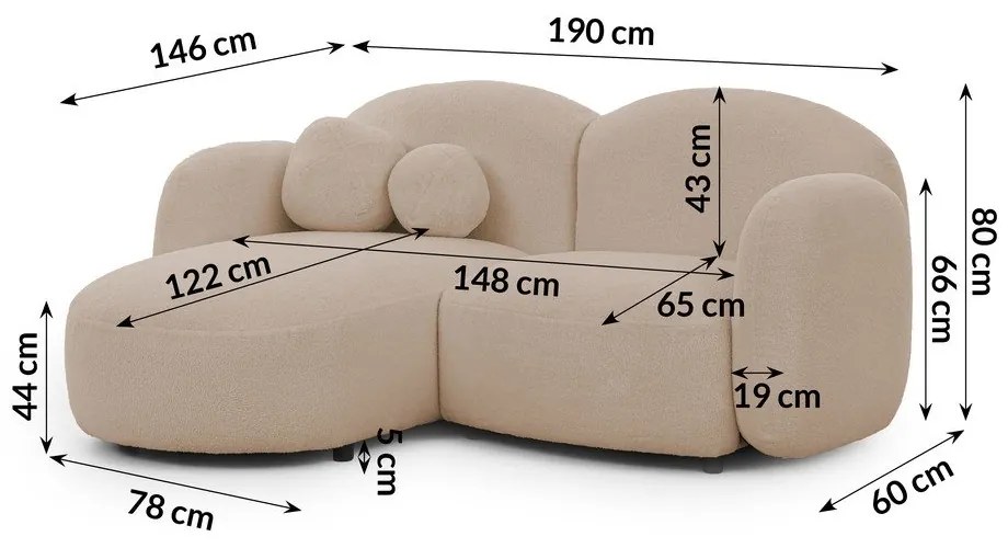 Világosbarna buklé sarokkanapé (bal oldali-heverő résszel) Orbit – Ropez