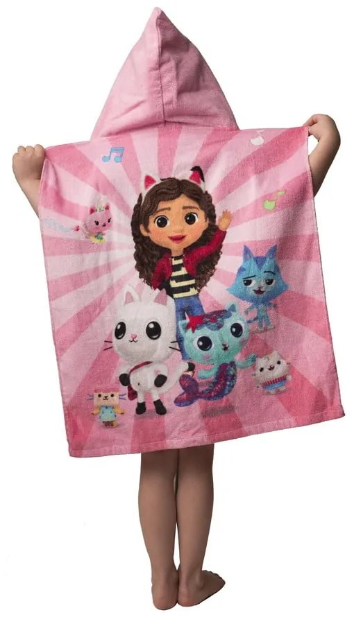 Rózsaszín pamut gyerek fürdőponcsó 3-8 év Gabby´s Dollhouse – Jerry Fabrics