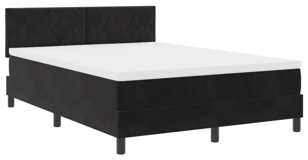 Box Spring Ágy Matraccal Fekete Színben, 140x190 cm Bársony