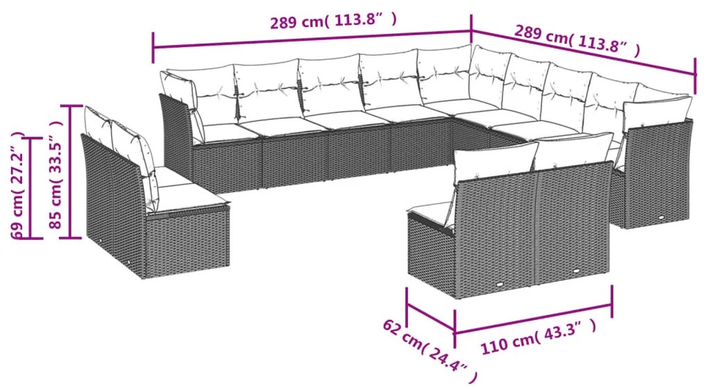 13 részes bézs polyrattan kerti ülőgarnitúra párnákkal