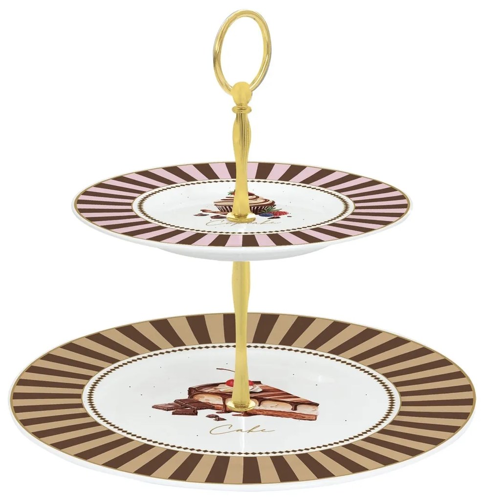 Porcelán süteményes állvány 2 emeletes díszdobozban Sweet Moments