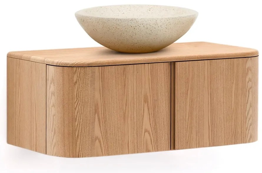 Natúr színű fali mosdó alatti szekrény kőrisfa dekorral 90x35 cm Salaya – Kave Home