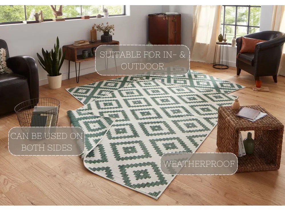 Malta zöld-krémszínű kültéri szőnyeg, 120 x 170 cm - NORTHRUGS