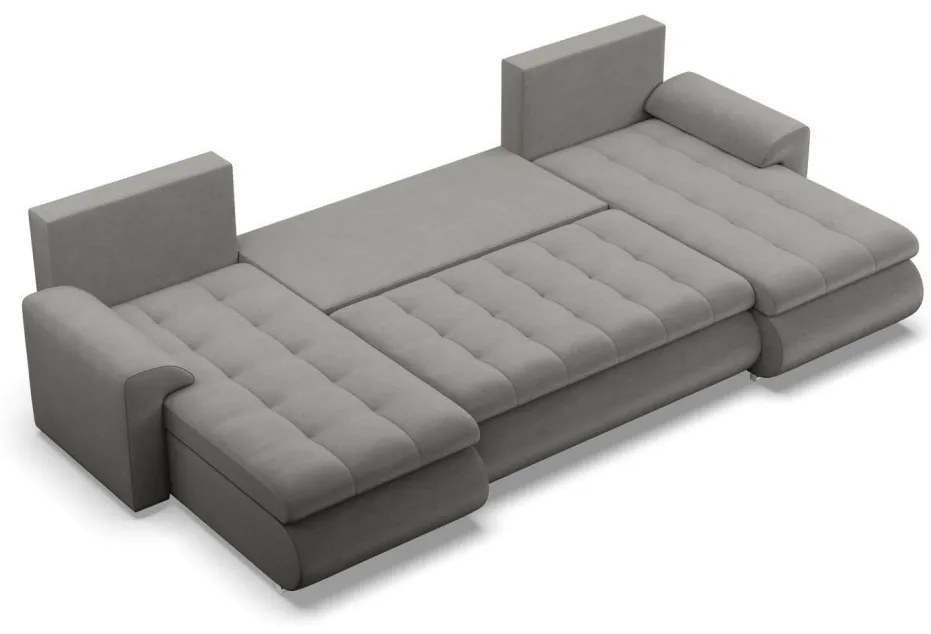 Tokio U alakú sarokkanapé, 3 ágyneműtartóval, bársony, univerzális oldal, világosszürke