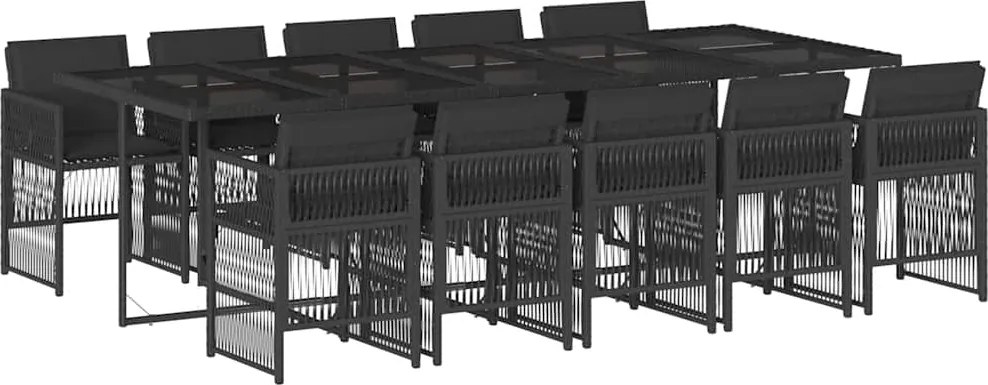 vidaXL 11 részes fekete polyrattan kerti étkezőgarnitúra párnákkal