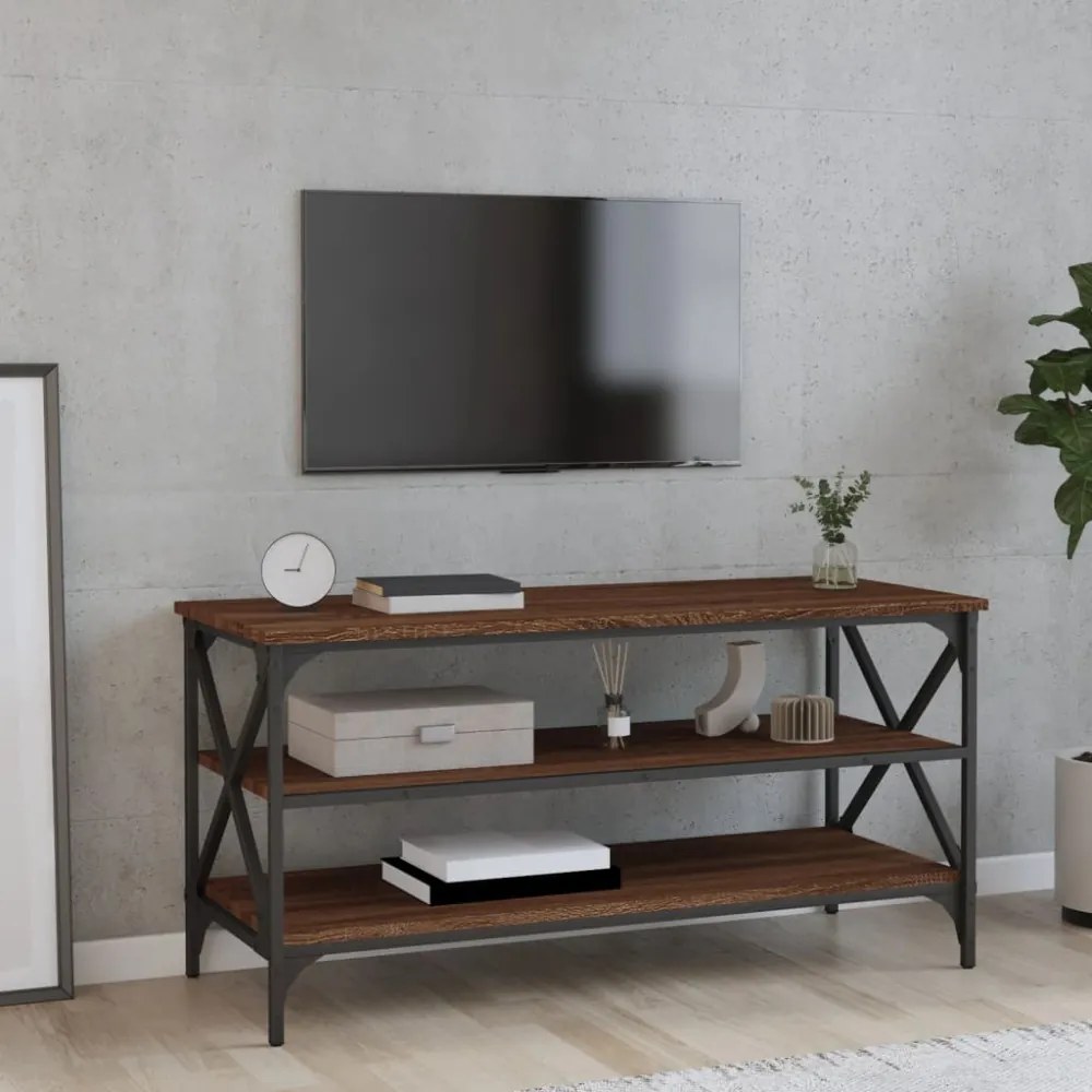 barna tölgyszínű szerelt fa TV-szekrény 100x40x50 cm