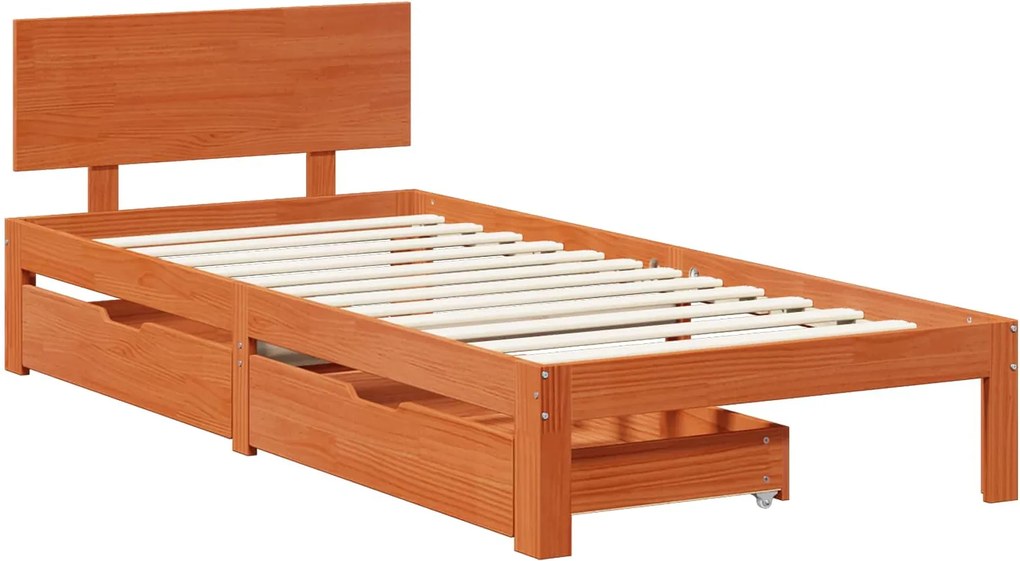 vidaXL Ágykeret fejtámlával fiókkal 3 pcs Faggyú barna Tömör fenyőfa