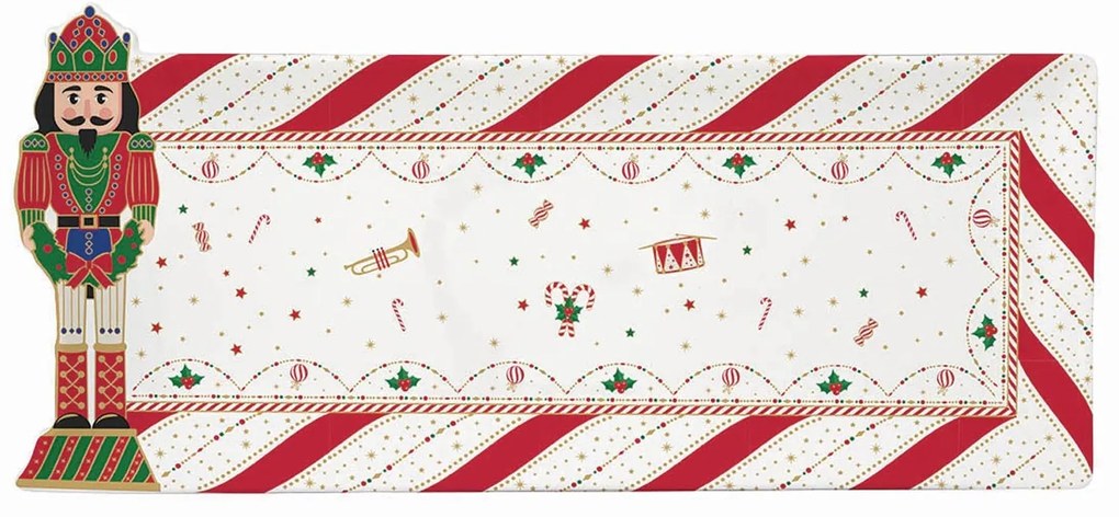 Nutcracker Twist karácsonyi porcelán tálca diótörő dísszel