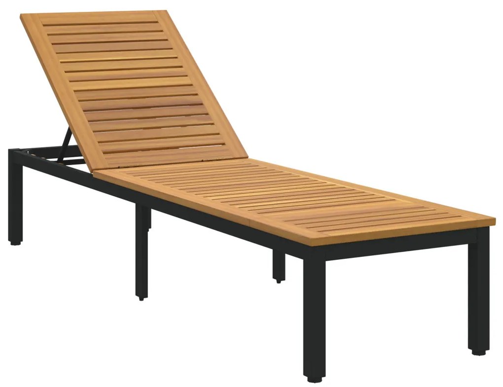 Napsütéses nyugágy Fekete 200x55x35 cm Tömör akácfa