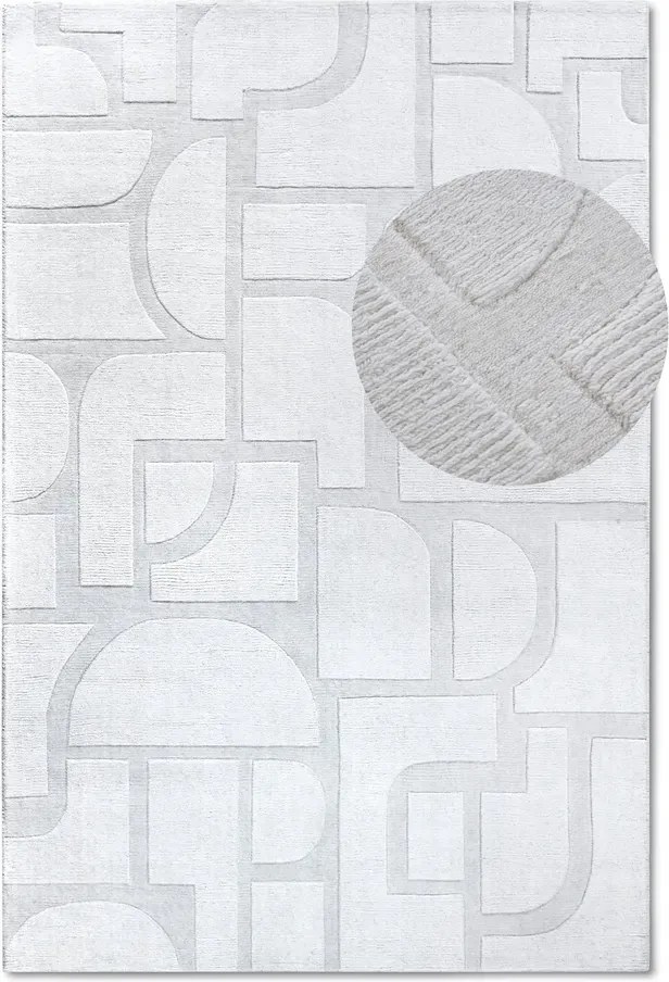 Gyapjú szőnyeg nappaliba 80x150cm, krémszínű modern mintával