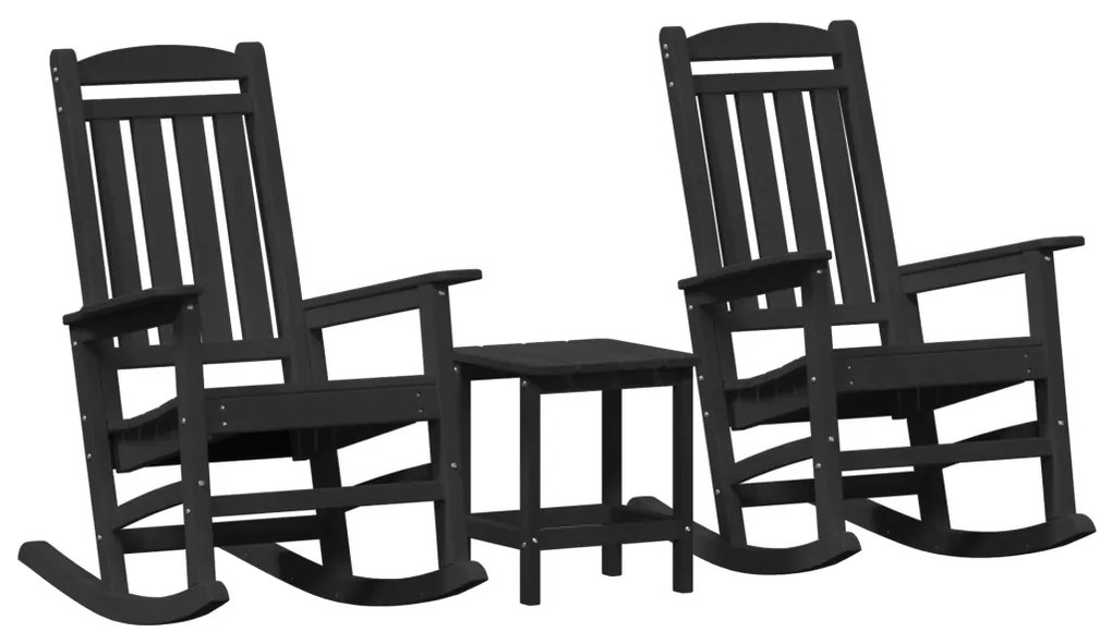 3 Részes Kerti Lounge Szett Fekete HDPE