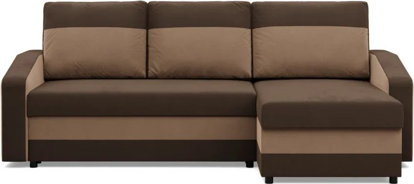 Hewlet sarokkanapé, 2 ágyneműtartóval, szövet anyag, univerzális oldal, bonell töltet, barna