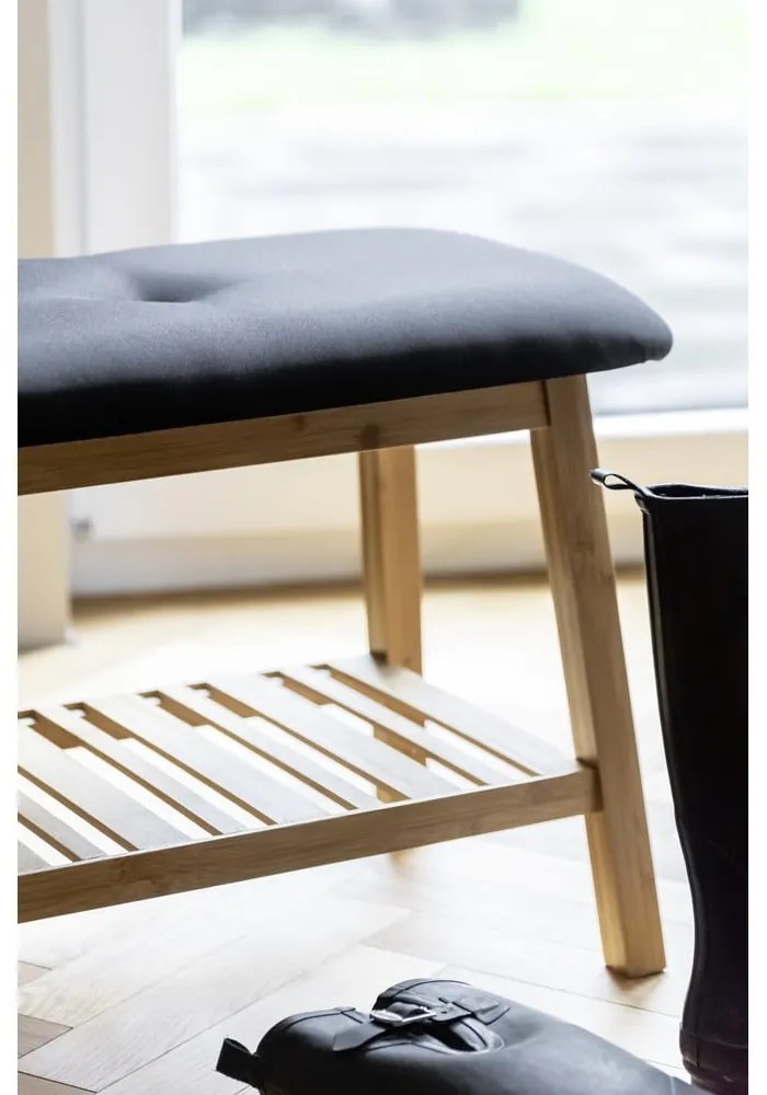 Fekete-natúr színű bambusz ülőkés cipőtartó Ecori – Wenko