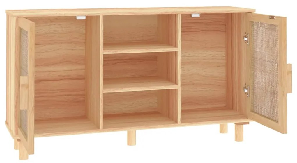 barna tömör fenyő/természetes rattan tálalószekrény 105x30x60cm