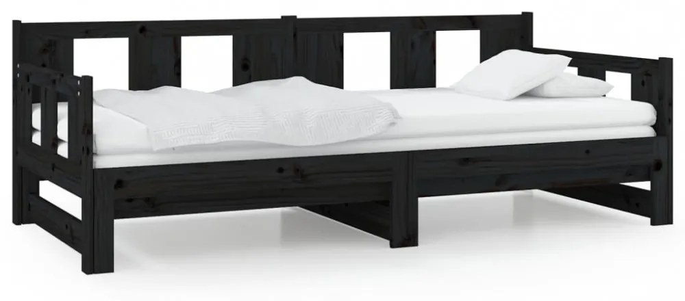 fekete tömör fenyőfa kihúzható kanapéágy 2 x (90 x 190) cm