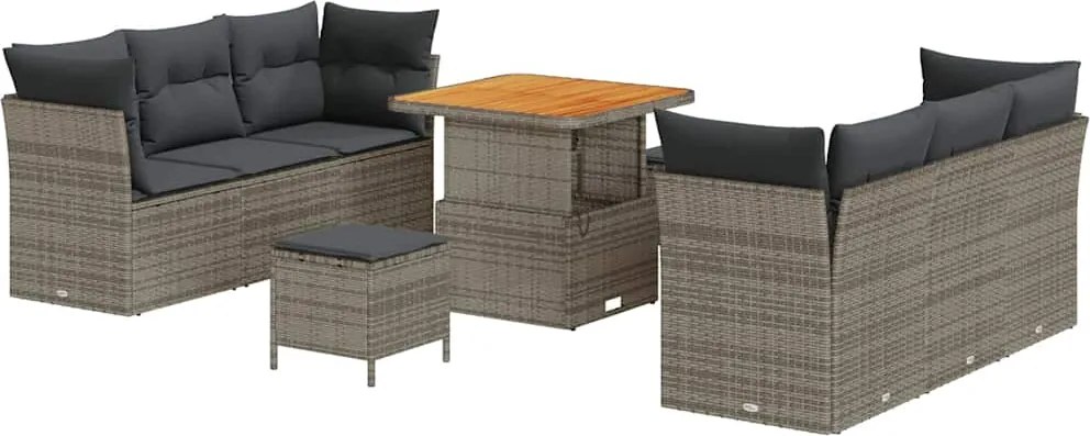 vidaXL Kerti Kanapé Szett 9 pcs Szürke polirattan