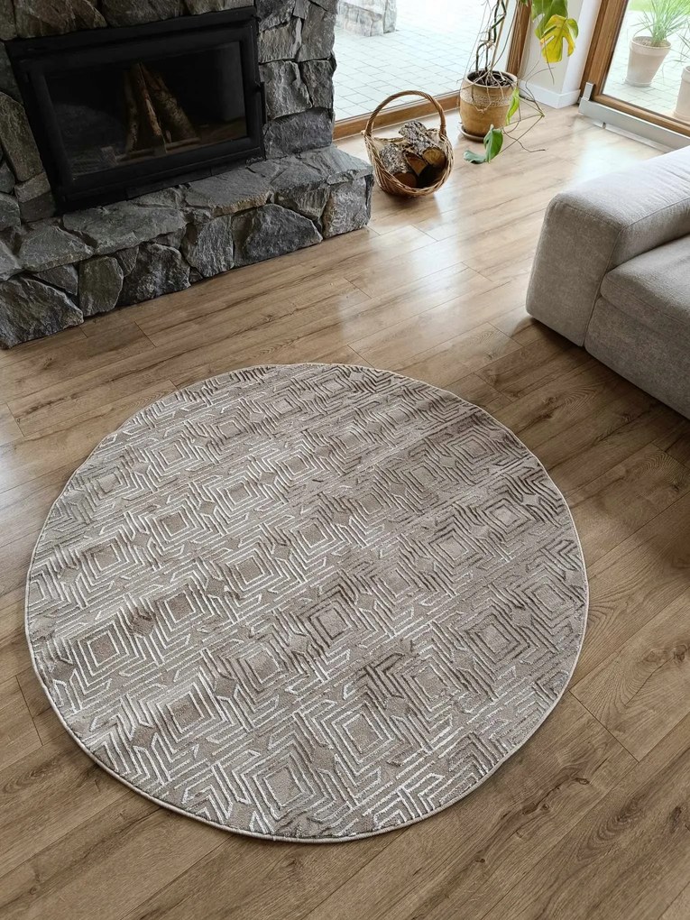 Kerek szőnyeg nappaliba 150cm, bézs-arany plüss szuper minőség