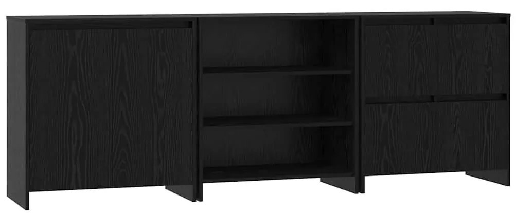 Széf 3 pcs Musta tammi 70 x 41 x 75 cm Faanyag