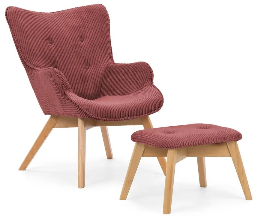 Piros kordbársony fotel lábtartóval Niko – Ropez