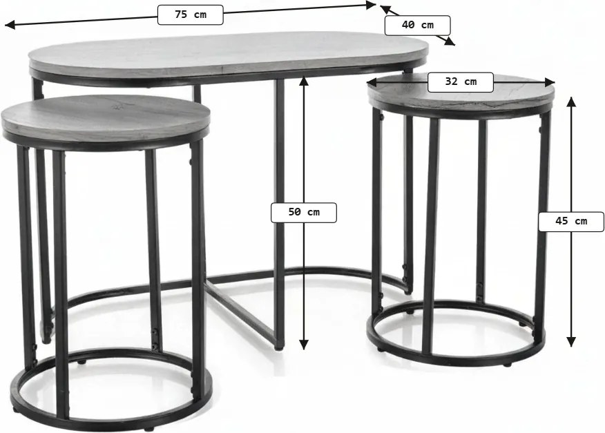 Konferenciasztal TWIXE kis asztalkákkal 75x40 cm, fekete/tölgy artisan dekorációval