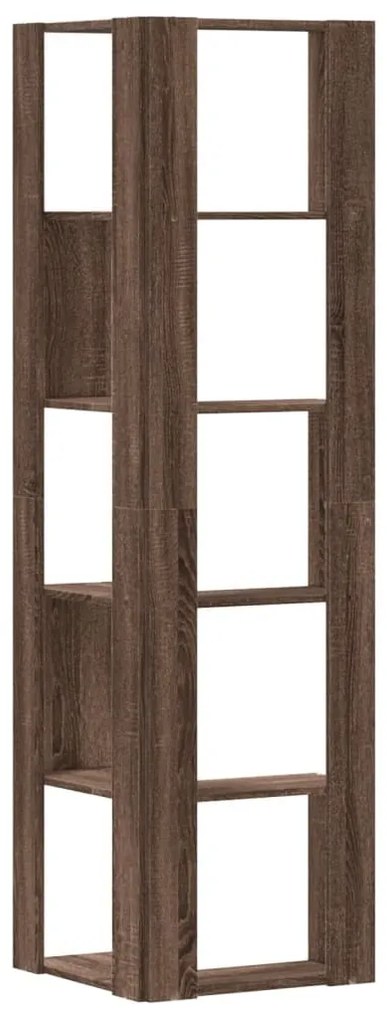 5 szintes barna tölgy szerelt fa sarok könyvespolc 50x50x179 cm