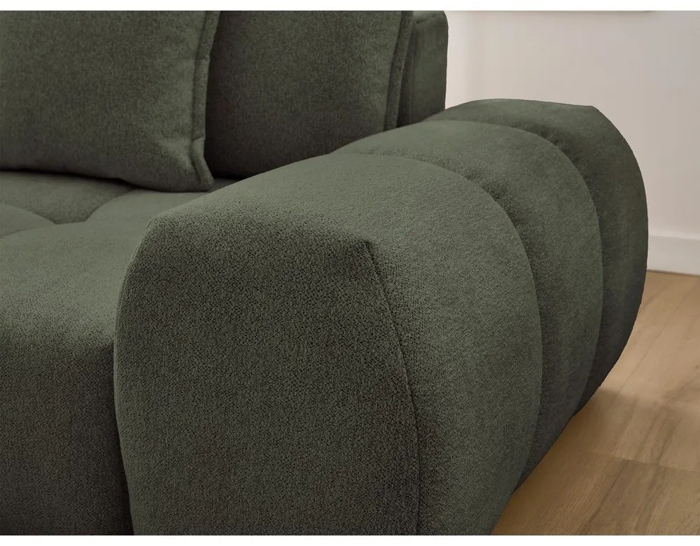 Zöld zsenília kinyitható-tárolóhelyes sarokkanapé (bal oldali-heverő résszel) Everest – Bobochic Paris