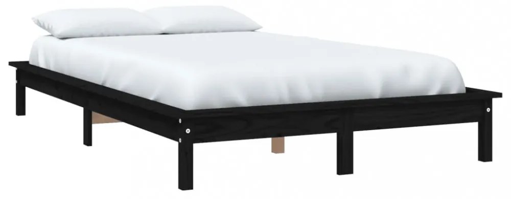 fekete franciaágy tömör fenyőfa ágykeret 150x200 cm