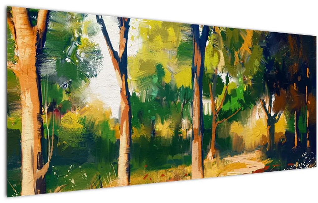 Erdő képe a nyári napsütésben, festmény (120x50 cm)