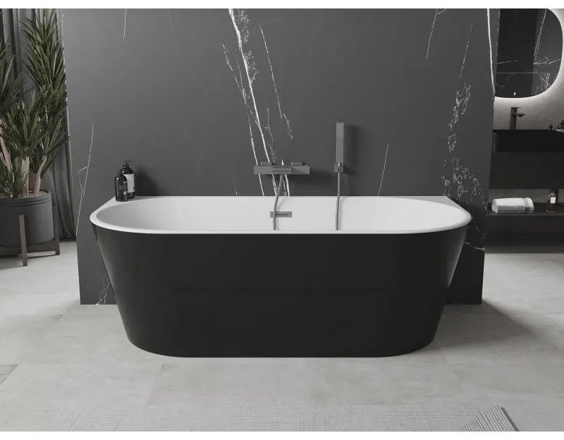 Mexen Oval, szabadon álló fali kád 180 x 80 cm, fehér-fekete, grafit túlfolyó, 52671808075-66
