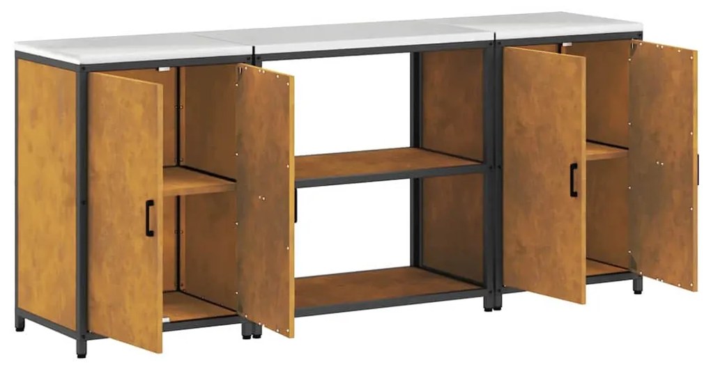 Konyhai Tároló Készlet polcokkal 3 pcs Rozsdás 210 x 50 x 92 cm