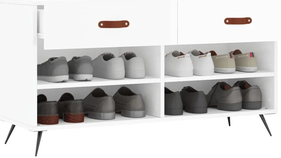 magasfényű fehér szerelt fa cipőpolc 102x35x55 cm