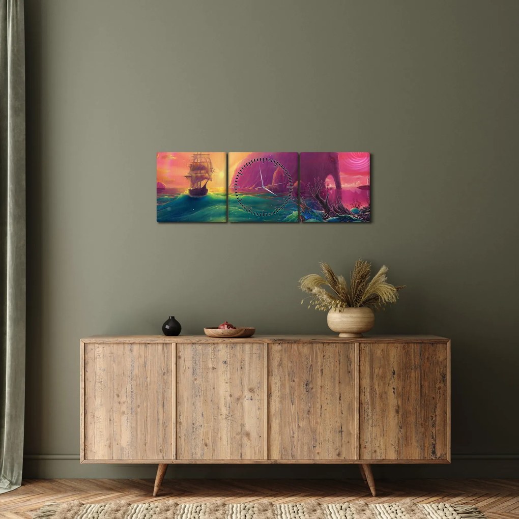 Kép - Olajfestmény, Vitorlázás egy fantasztikus birodalomba (órával) (90x30 cm)