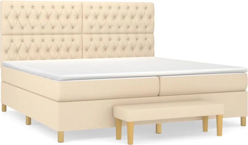 vidaXL krémszínű szövet rugós ágy matraccal 200 x 200 cm