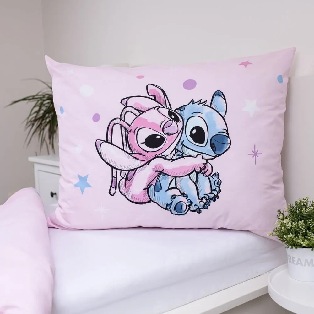 Rózsaszín egyszemélyes pamut gyerek ágyneműhuzat 140x200 cm Lilo a Stitch "Universe" – Jerry Fabrics