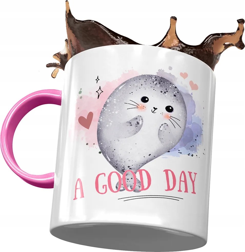 Rózsaszín bögre fóka mintával ajándék fényképpel