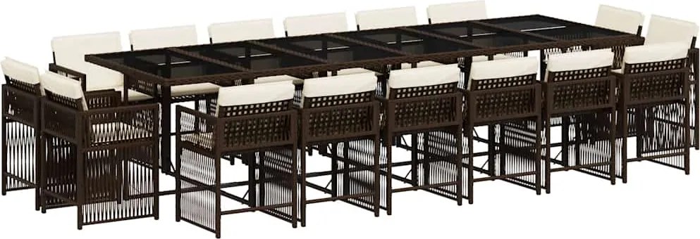 vidaXL 17 részes barna polyrattan kerti étkezőgarnitúra párnákkal