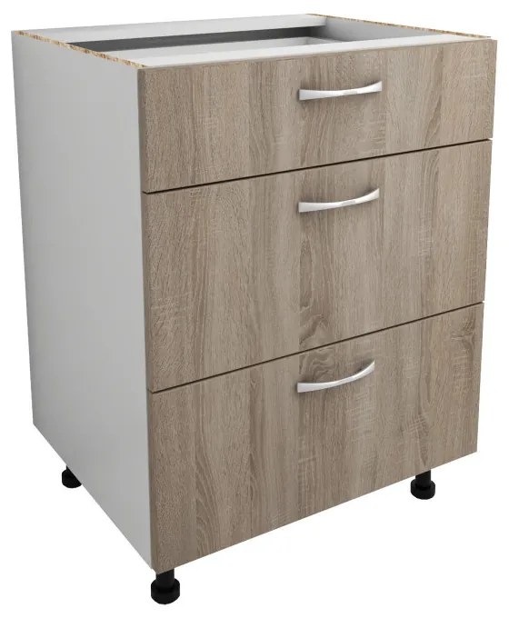 Benita 3 fiókos Alsó konyhaszekrény Sonoma Tölgy-Fehér 60x50x80 cm N