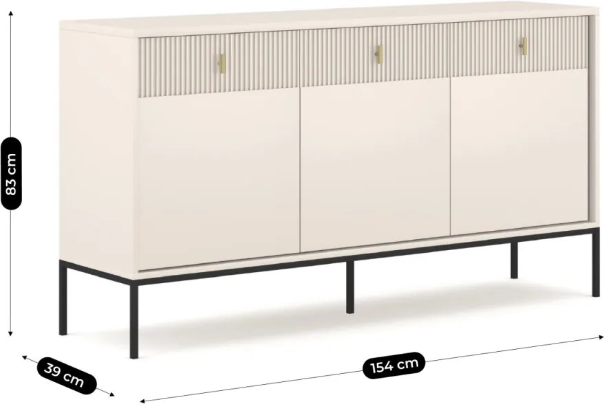 Komód 154 cm széles, bordázott fronttal kasmír színben – MARCOS