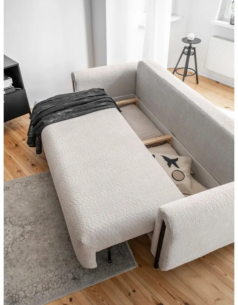 Bézs buklé kinyitható-tárolóhelyes kanapé 244 cm Arcadova – ELTAP