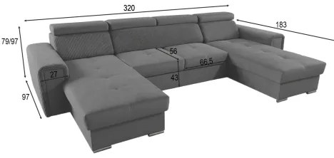 Ággyá nyitható ülőgarnitúra SALVADA, univerzális U-formájú sarokkal és tárolóhellyel, sötétszürke