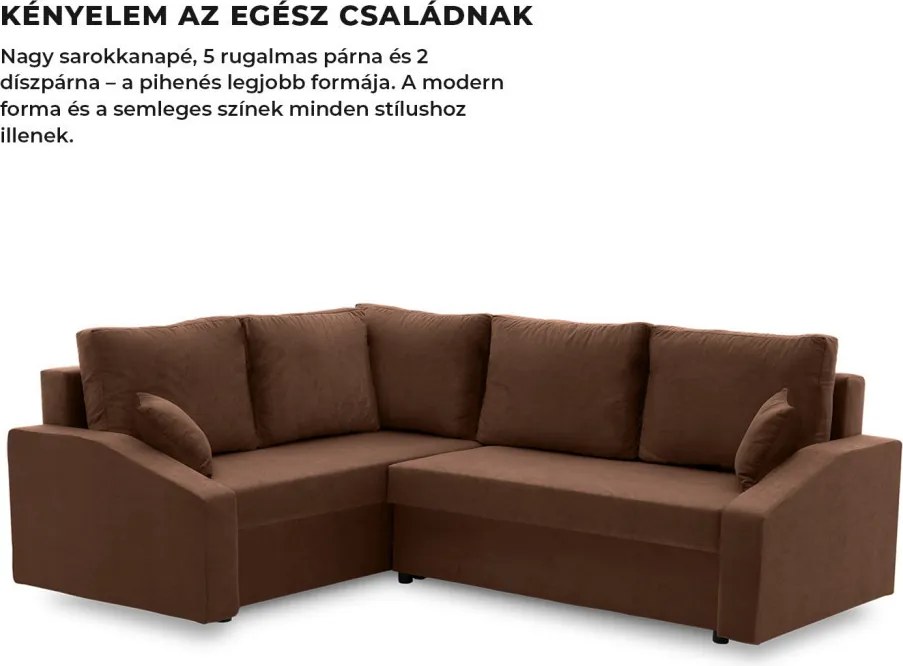 Grande Plus sarokkanapé, baloldali, szövet anyag, barna