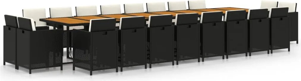 vidaXL 21 részes fekete polyrattan kerti étkezőgarnitúra párnákkal
